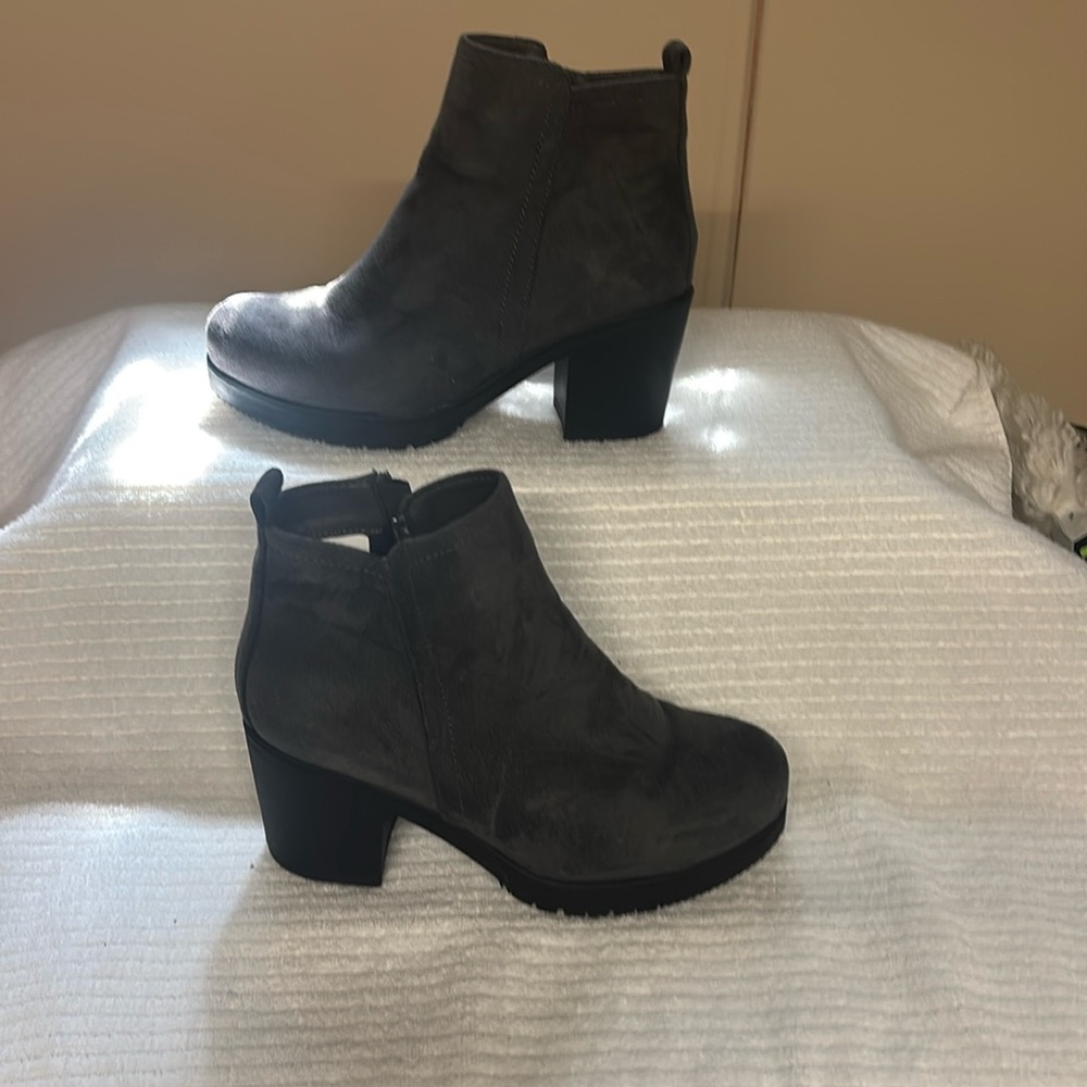 Charcoal Faux Suede Zip Boots EUC!
